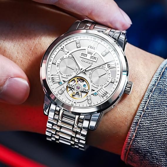 OLEVS Mens Watches Stainless Steel Waterproof Date Analog Quartz Watch Classic Luxury Dress Luminous Gold/Black/Blue/White Dial Wrist Watches for Men