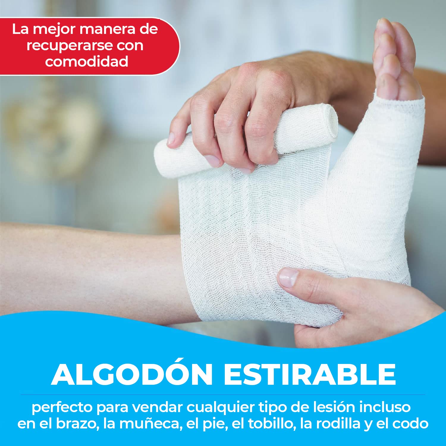Pack de 48 Rollos de vendas de gasa de 10 cm de ancho x 5 m de longitud cada uno. Vendas elásticas de grado médico y envoltura individual para proteger heridas.