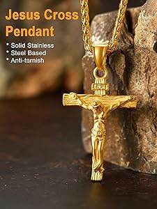 U7 Jewelry Men's Stainless Steel 18K Gold Plated Cross Crucifix