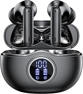 HKERR Wireless Earbuds, 50Hrs Playtime Bluetooth Earbuds Built in Noise Cancellation Mic with Charging Case, Bluetooth Headphones with Stereo Sound, IPX7 Waterproof Ear Buds for iPhone and Android