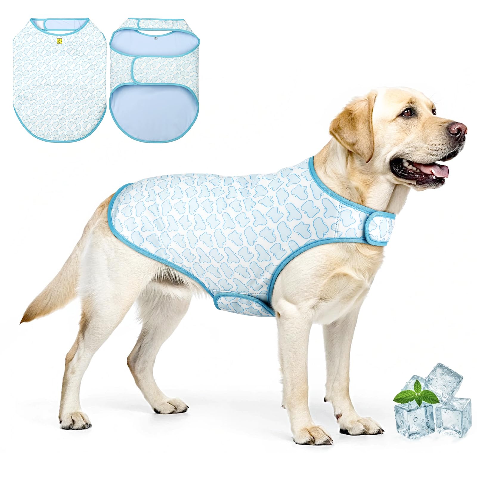BiPawTi Evaporative Cooling Vest for Dogs Summer Heat Relief Coat - Soft Adjustable Cooler Dog Vest with Sun Protection, Dog Summer Essentials Keeps Dogs Cool for Walks, Hunting & Outdoor - Blue, XL