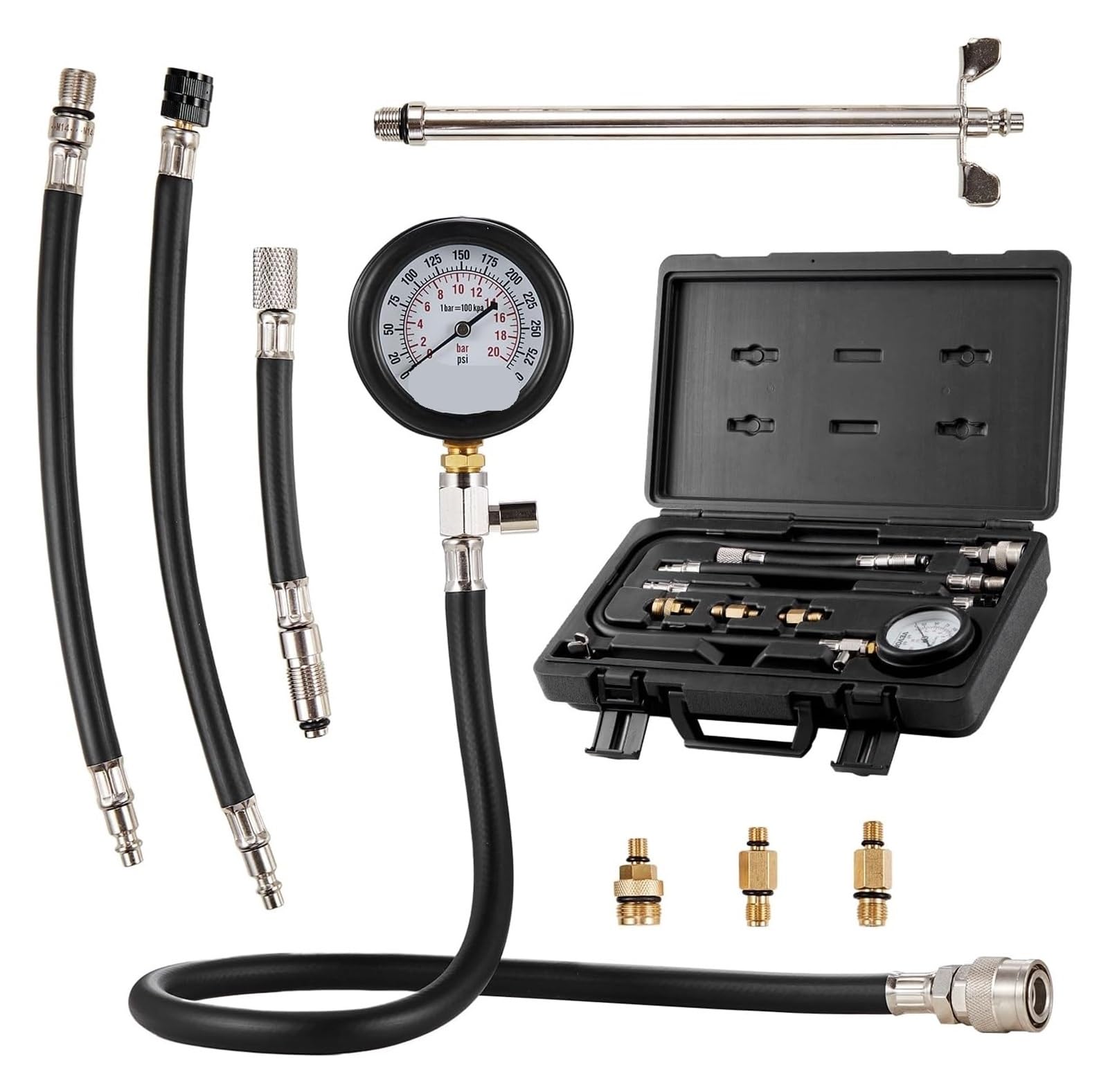Kit Adaptador for comprobador de compresión, 9 Piezas, Fugas Cilindros Motor automotriz, Escala Dual precisa Herramienta de Prueba