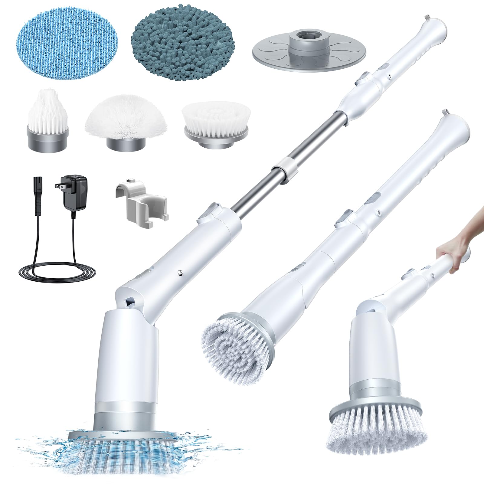 LABIGO Electric Spin Scrubber LA3 Pro, Cordless Bathroom Scrubber with 5 Replacement Head, 3 Adjustable Angle, Household Power Cleaning Brush with Extension Arm for Bathtub Car Grout Tile Floor