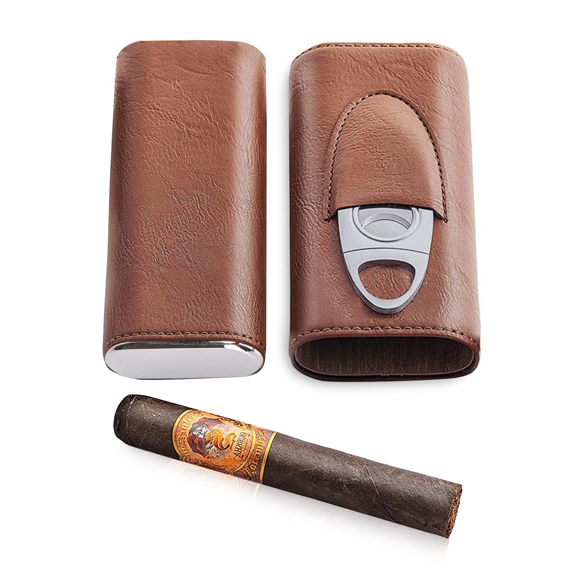 ELEPHANTBOAT® Leather Cedar Wood Lining Travel Cigars Case,Holds Up to 3 Cigars with Stainless Steel Cigar Cutter,Gift Set for Man 2 PCS-image-40