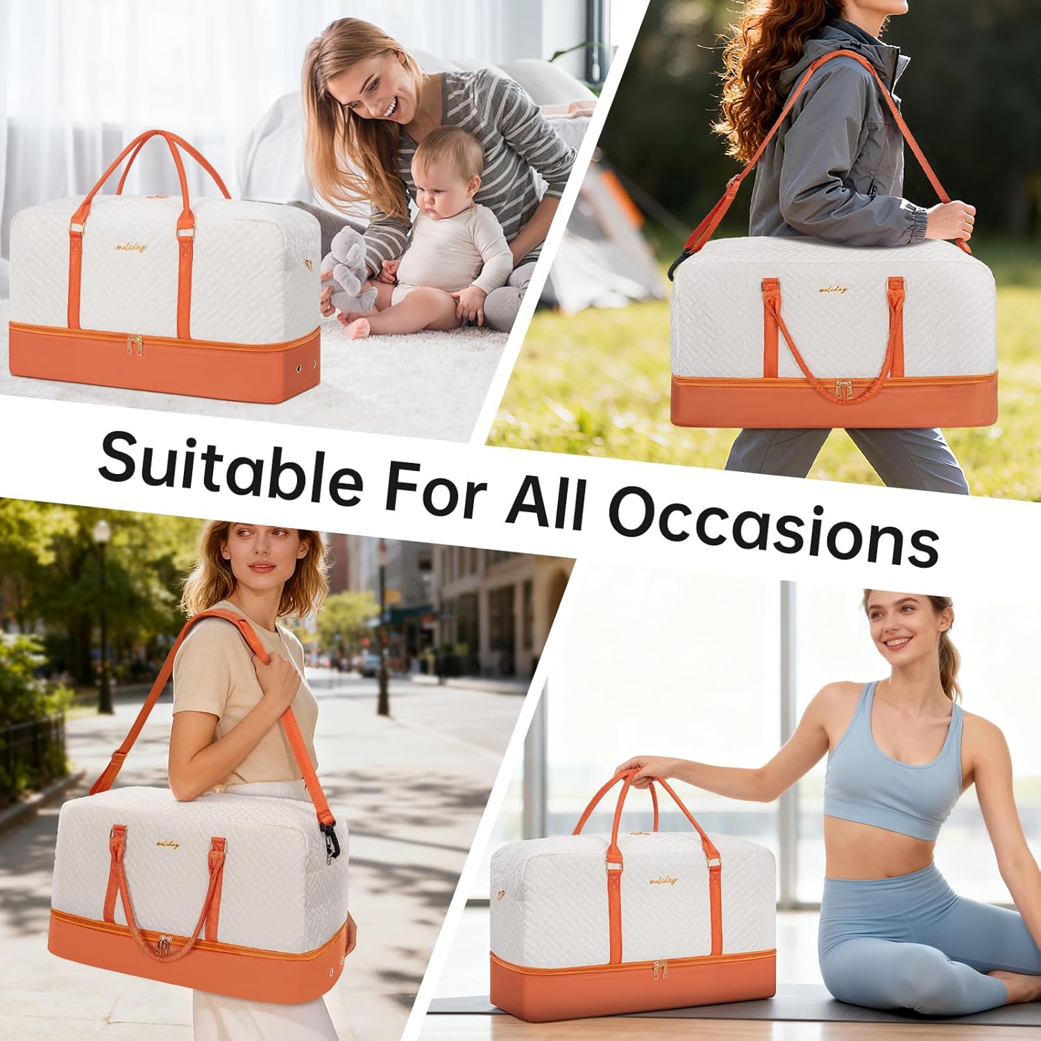 Weekender Bag for Women, 5 Pcs Set Carry on Overnight Bag, 21" Travel Duffel Bag with Waterproof Shoe Compartment for Weekend Travel Business Trip - Image 7