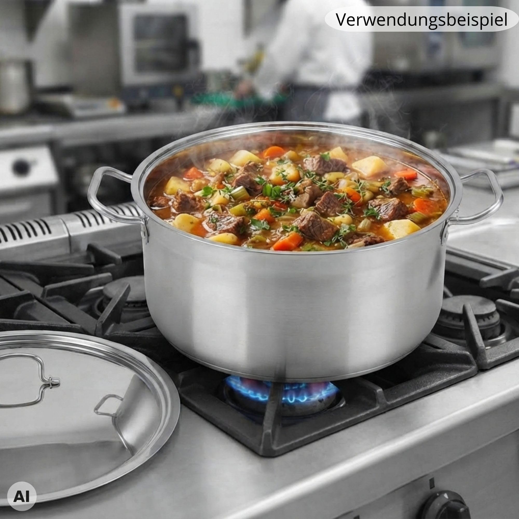 Kochtopf Ø36 cm aus Edelstahl mit Deckel 19 L Universaltopf Induktion