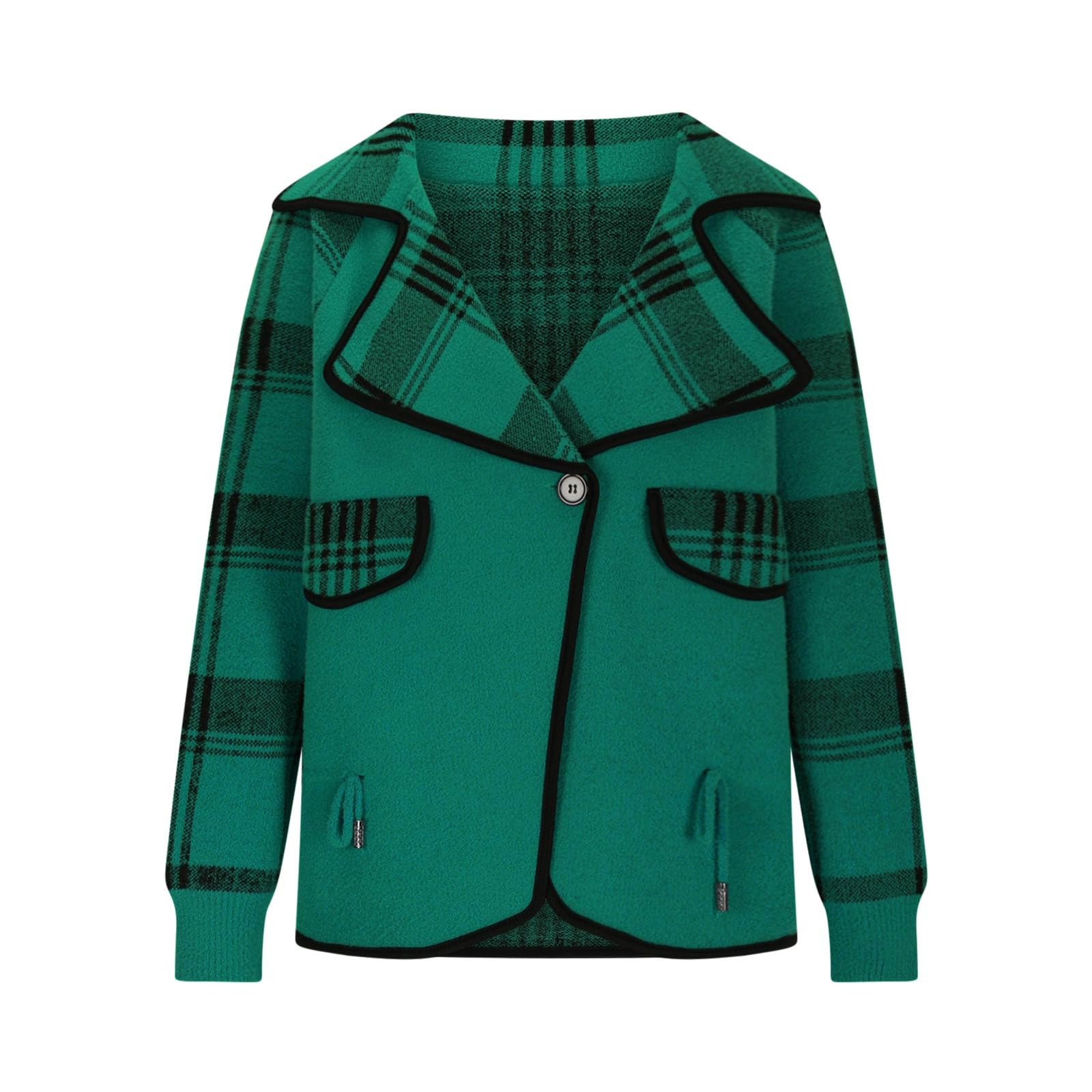 Kurzjacke Damen Elegant Strick Blazer Modisches Herbstjacke Gestreift Anzug Open Front Jacke Umlegekragen Kurzblazer