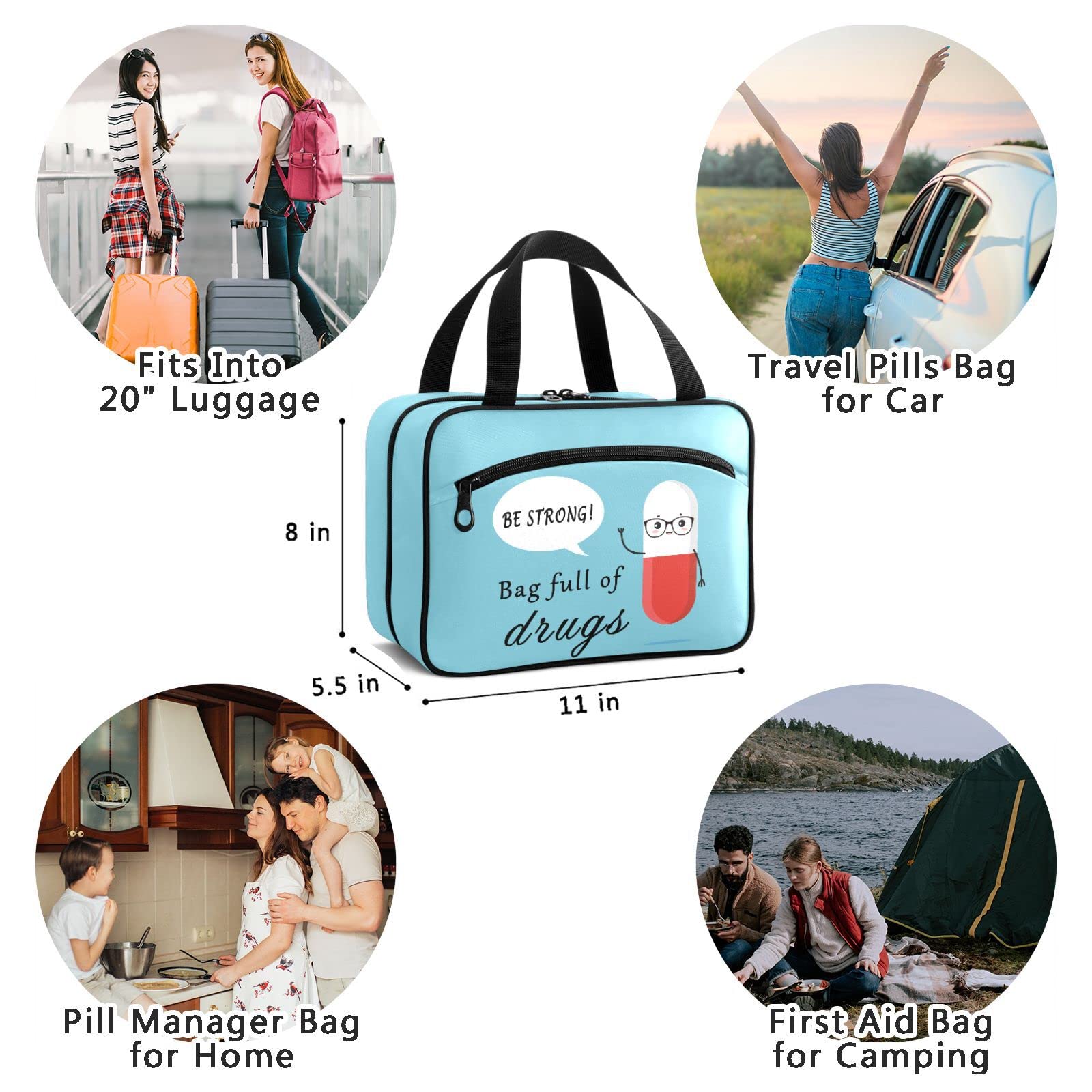 Naanle Pill Organizer Bag Travel Pill Bottle Medicine Organizer Home Storage Medication Bag for Vitamin Supplements, Cute Cartoon Pill Empty First Aid Bag for Car Camping, 1.0 Count