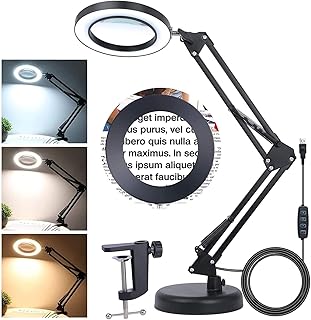2-in-1 Magnifying Glass with Light and Stand,8X Real Glass Magnifying Lamp with Stand 3 Color Modes 10 Stepless Dimmable Desk Magnifier for Close Work, Jewelry, Reading, Hobby