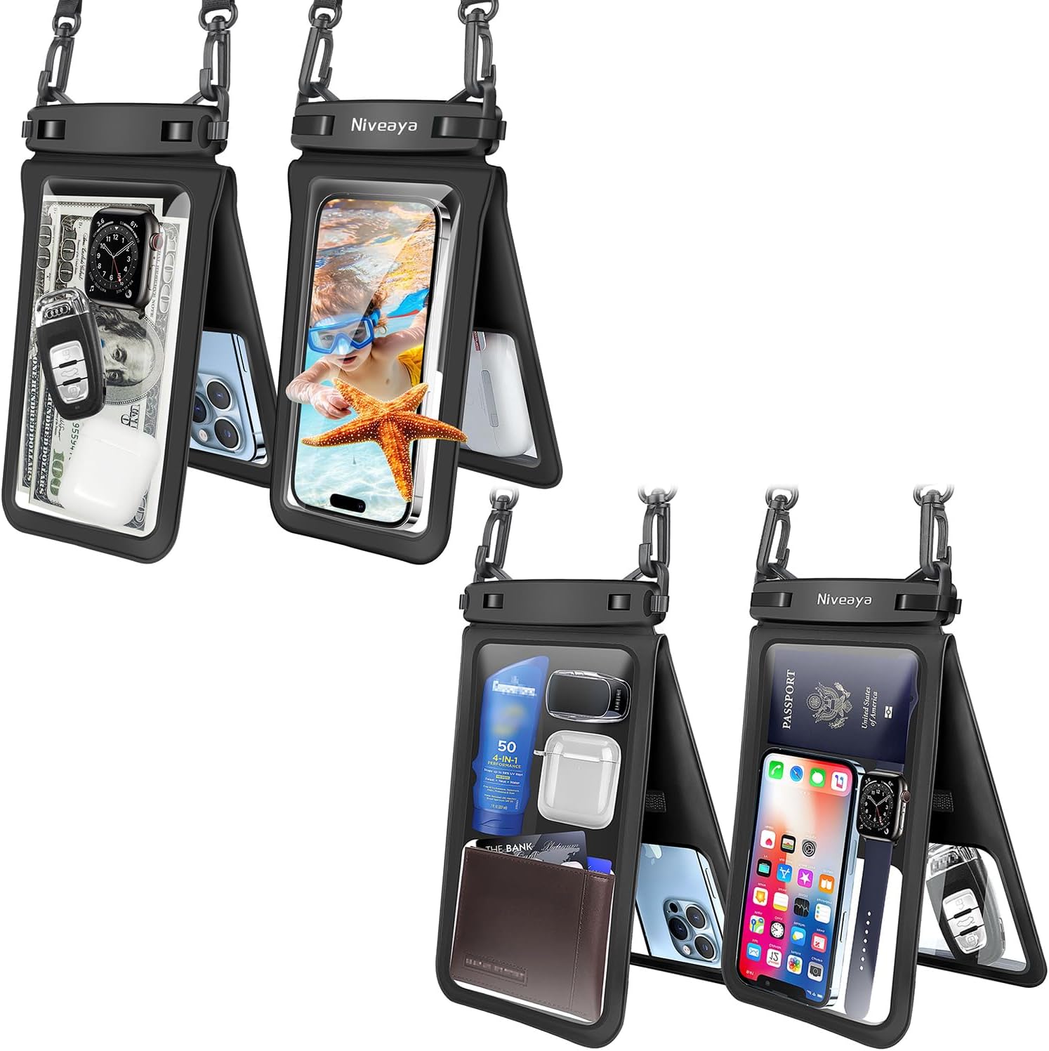 Niveaya Double Space Waterproof Phone Pouch 4Pack