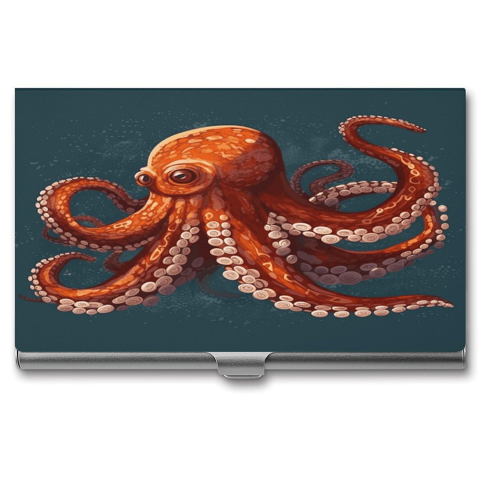 JTREHY Animal Octopus Business Card Holder Slim Purse Name Card Holder Portable Metal Business Card Case Wallet Large Capacity Lightweight Business Card Case for Men Women