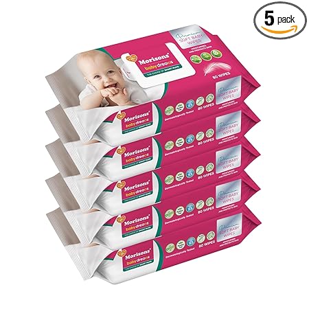 Morisons Baby Dreams Premium Soft Cleansing Baby Wipes enriched with Aloe Vera and Vitamin E - Pack of 5