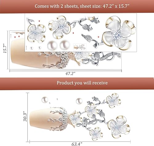 Miniatura 2 de Kingarch Calcomanías de pared 3D con diseño de florero y flores, estilo chino, clásico, floral, perlas, removibles, murales, decoración artística de