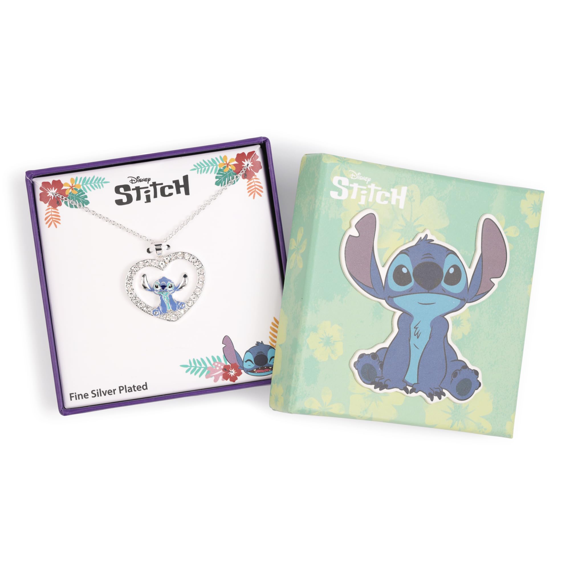 Disney Collana Stitch con Pendente a Cuore e Cristalli Bianchi Brillanti, Gioiello con Licenza Ufficiale Disney per Bambina e Ragazza, Confezione Regalo Inclusa