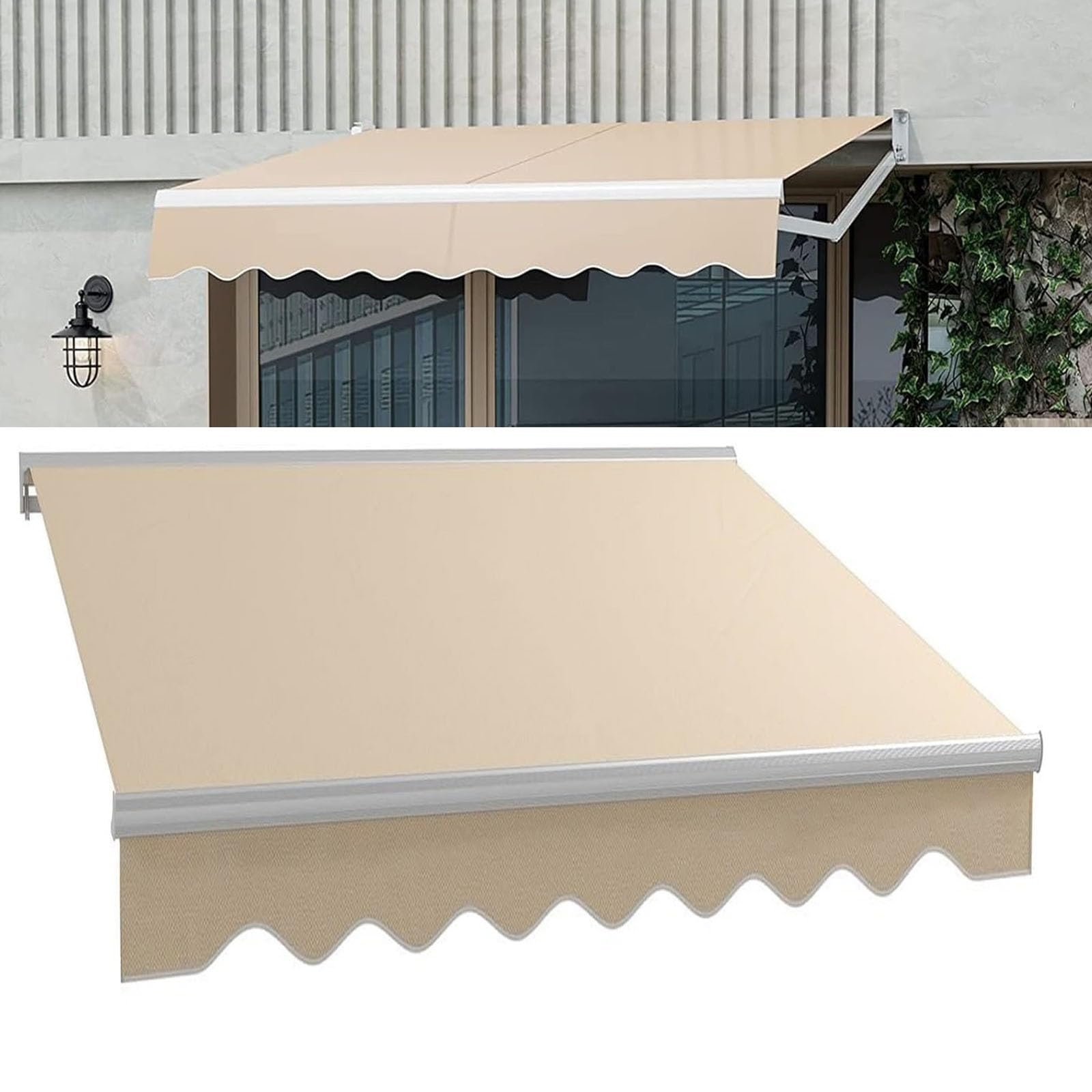 Toldo retráctil manual de lona caqui 5x3.5m para patio