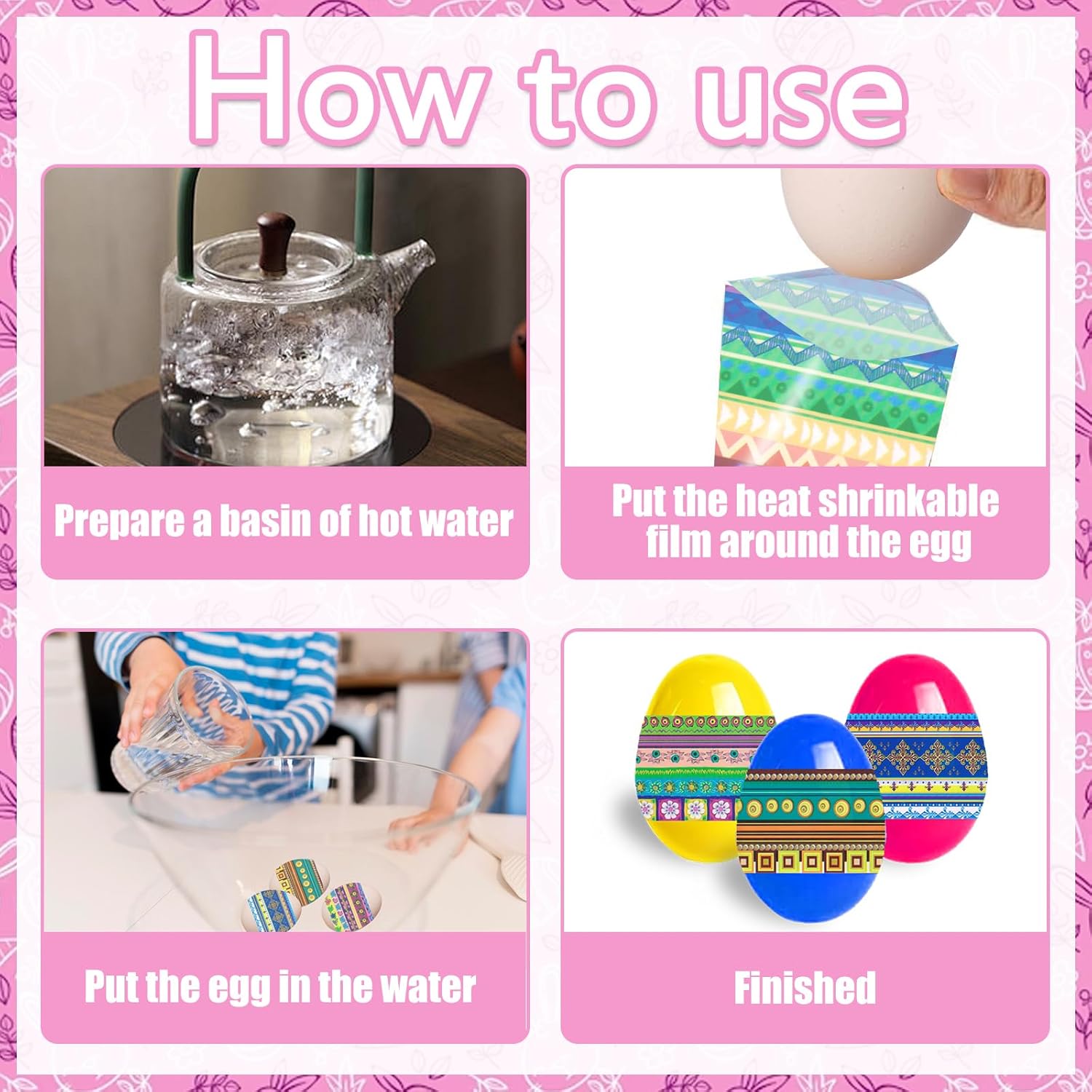 Hying Easter Egg Decorating Kit-Easter Heat Shrink Sleeves for 35 Eggs-Datura Floral Pattern Egg Wrappers-Decorative Easter Egg Wraps-Pysanka Pysanky Egg Stickers for Easter Party Decorations