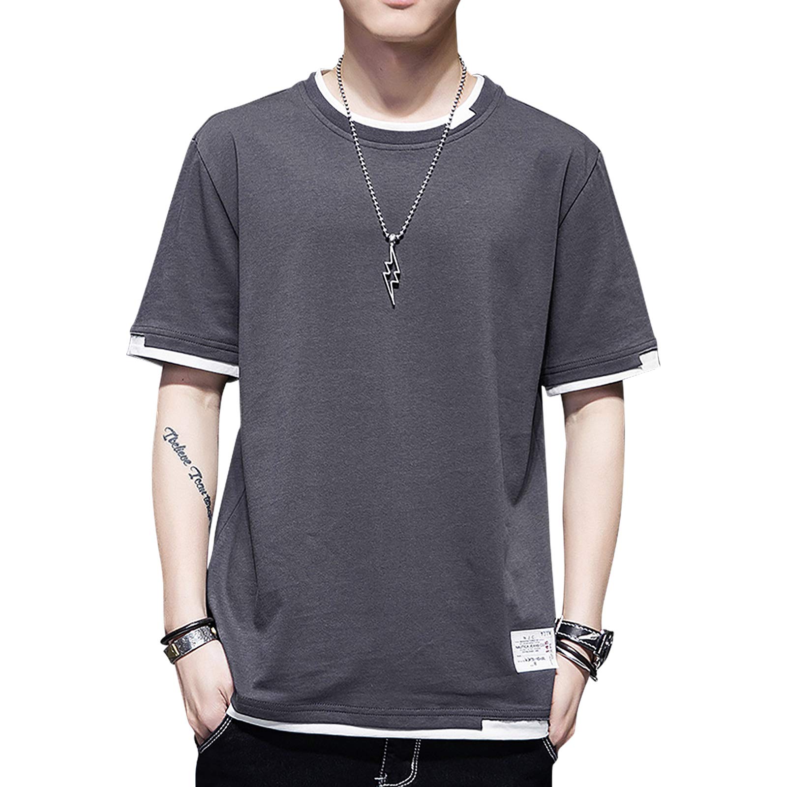 GIJOVANA Camisetas Manga Corta Hombre con Contraste de Color Básica T-Shirt Cuello Redondo Verano Ajuste Holgado