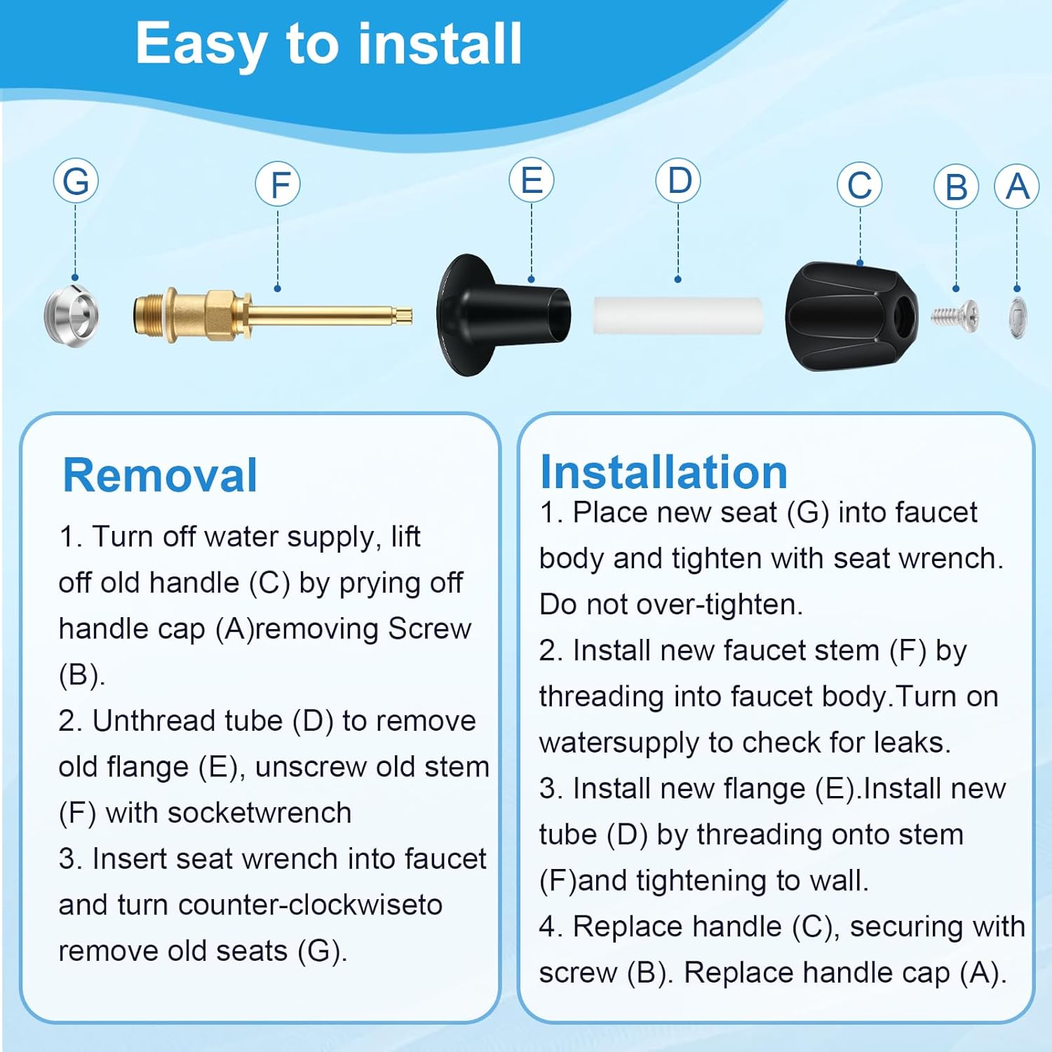 39619 Bathtub Matte Black Shower Knob 3 Piece Replacement Kit and Shower Stem for Price Pfister Verve, Shower Faucet Handle Rebuild Trim Kit, Includes 12H-2H, 12H-2C, 12H-18D Stems, and Flange Base