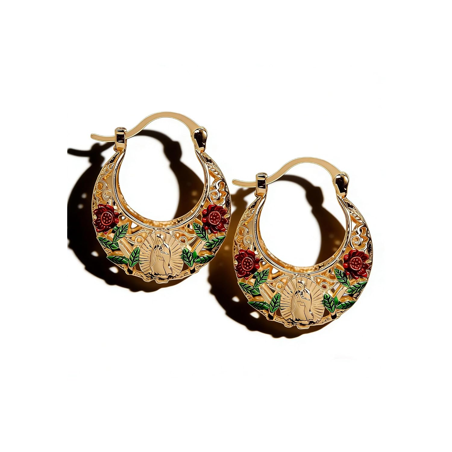Vintage Jewelry Virgin Mary Floral Earrings