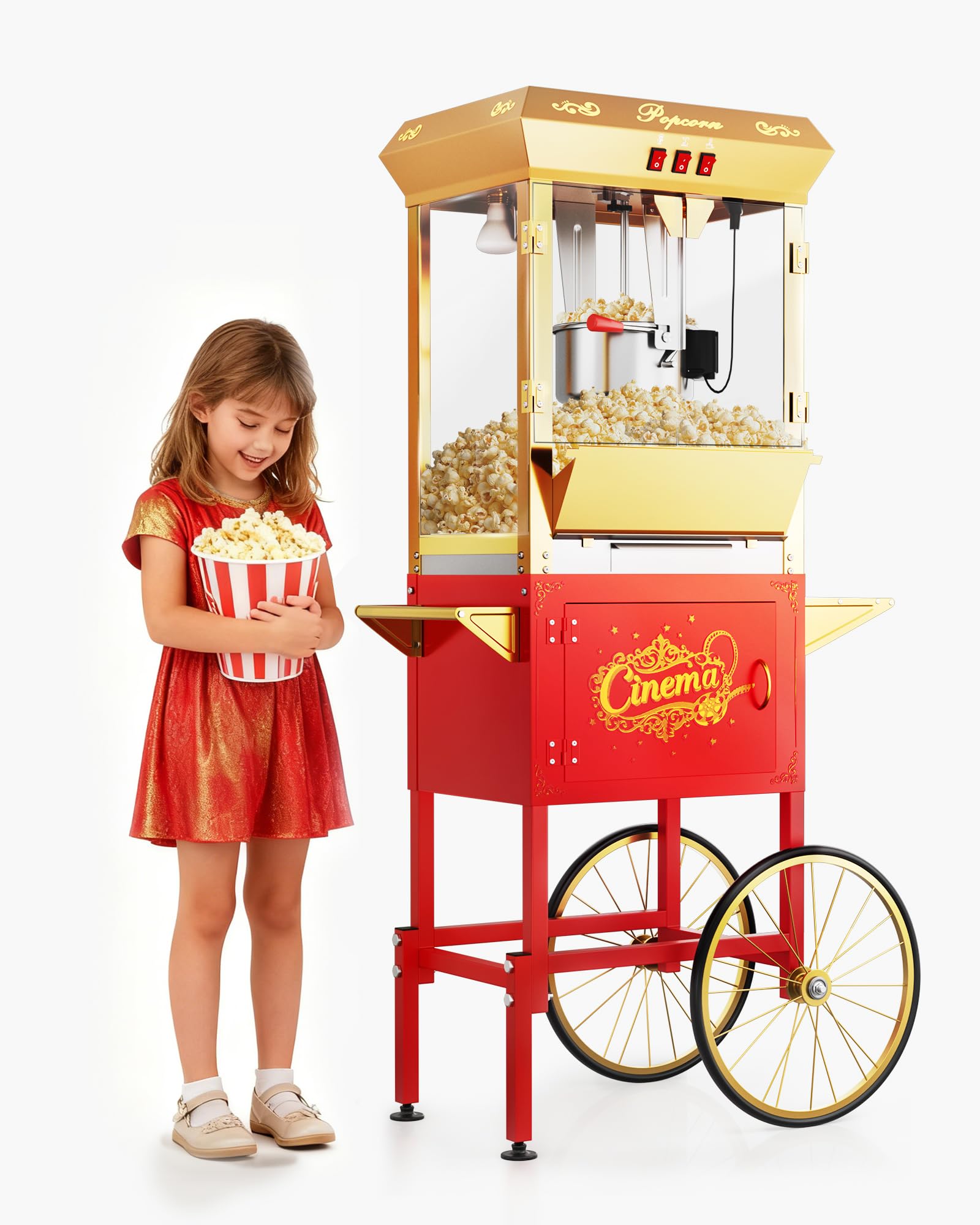 ELOMBR 16oz Upgraded Commercial Popcorn Machine with Cart