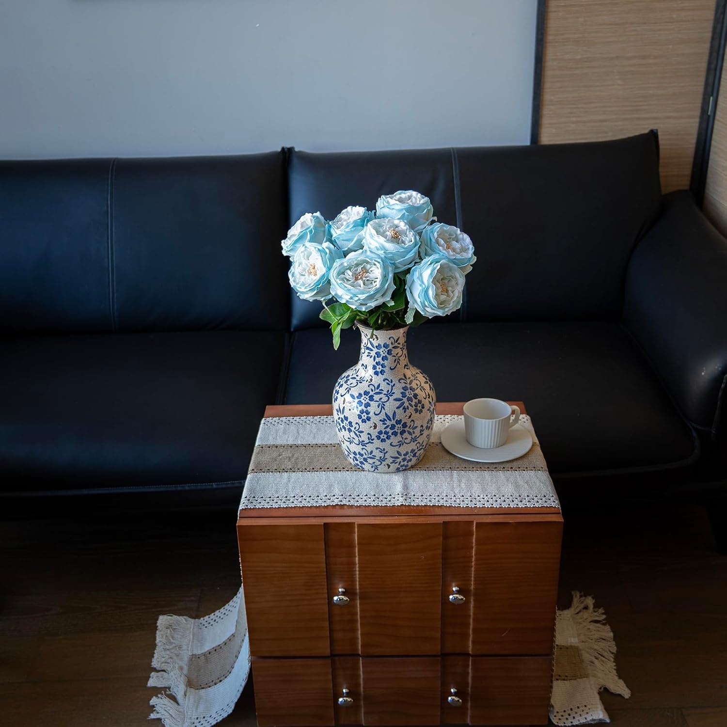 Fake Flowers for Decoration Home Decor Artificial Flowers Austin Rose Peony Latex Fake Flower Living Room Decoration Vivid Pink Roses Peonies (Ice Blue 4pcs) - Image 4