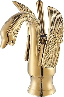 Gold Single Handle Bathroom Faucet, Swan Design Tall Spout 1-Hole Deck M...