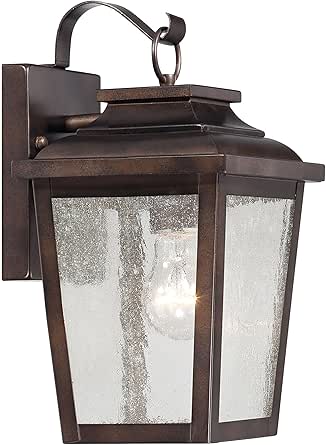 Minka Lavery Outdoor Wall Light 72171-189 Irvington Manor Aluminum Exterior Clear Seeded Blass Wall Lantern,1-Light 60 Watt, 12" H x 7" W, Chelesa Bronze