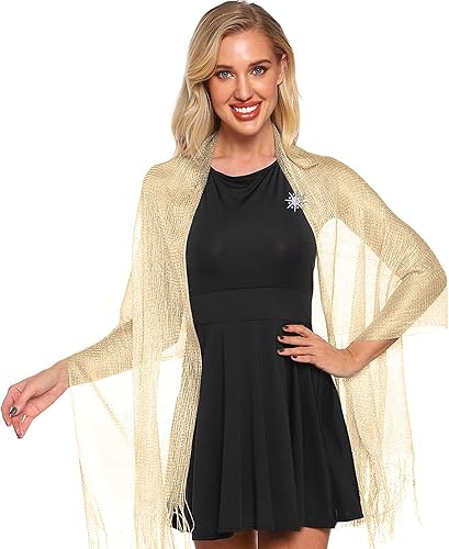 Miniatura 3 de SATINIOR Chales metálicos brillantes y envolturas con clip de bufanda de copo de nieve para vestido de noche