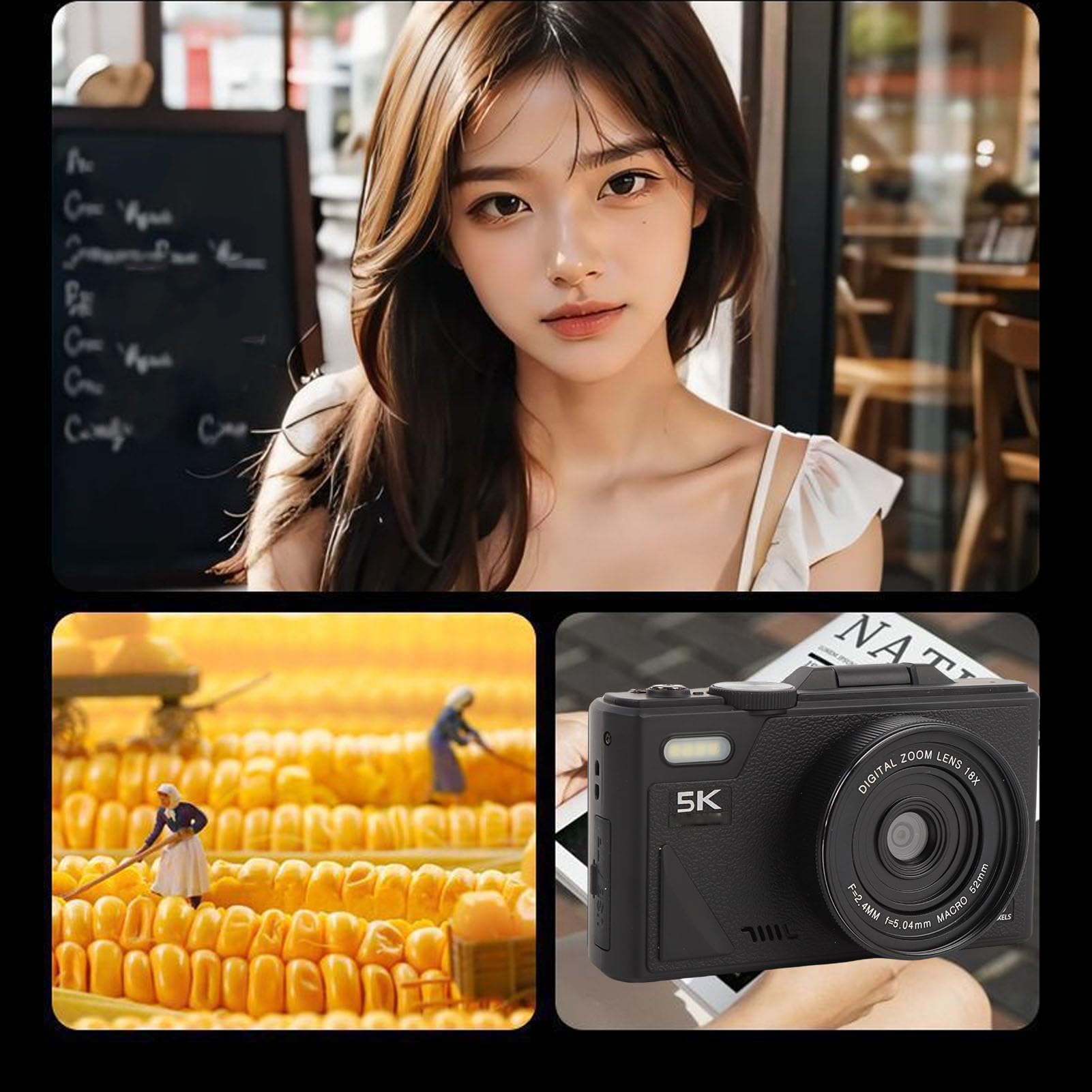Amazon | Jectse 写真用の5Kデジタルカメラ、180度フリップ