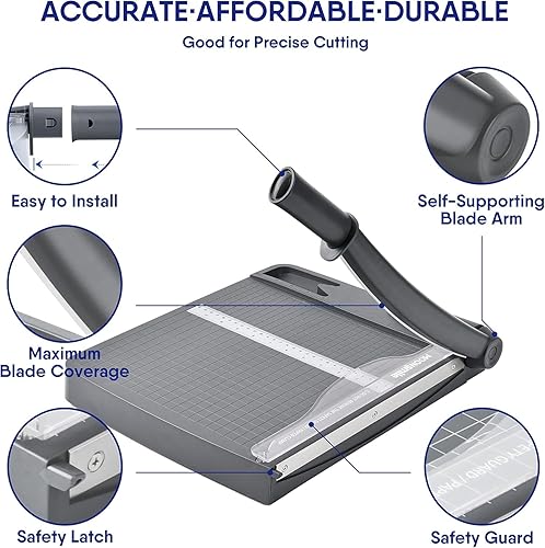 Miniatura 4 de Cortador de papel guillotina de 12 pulgadas, corte preciso con protección de seguridad y bloqueo de cuchilla, capacidad de 16 hojas, perfecto para