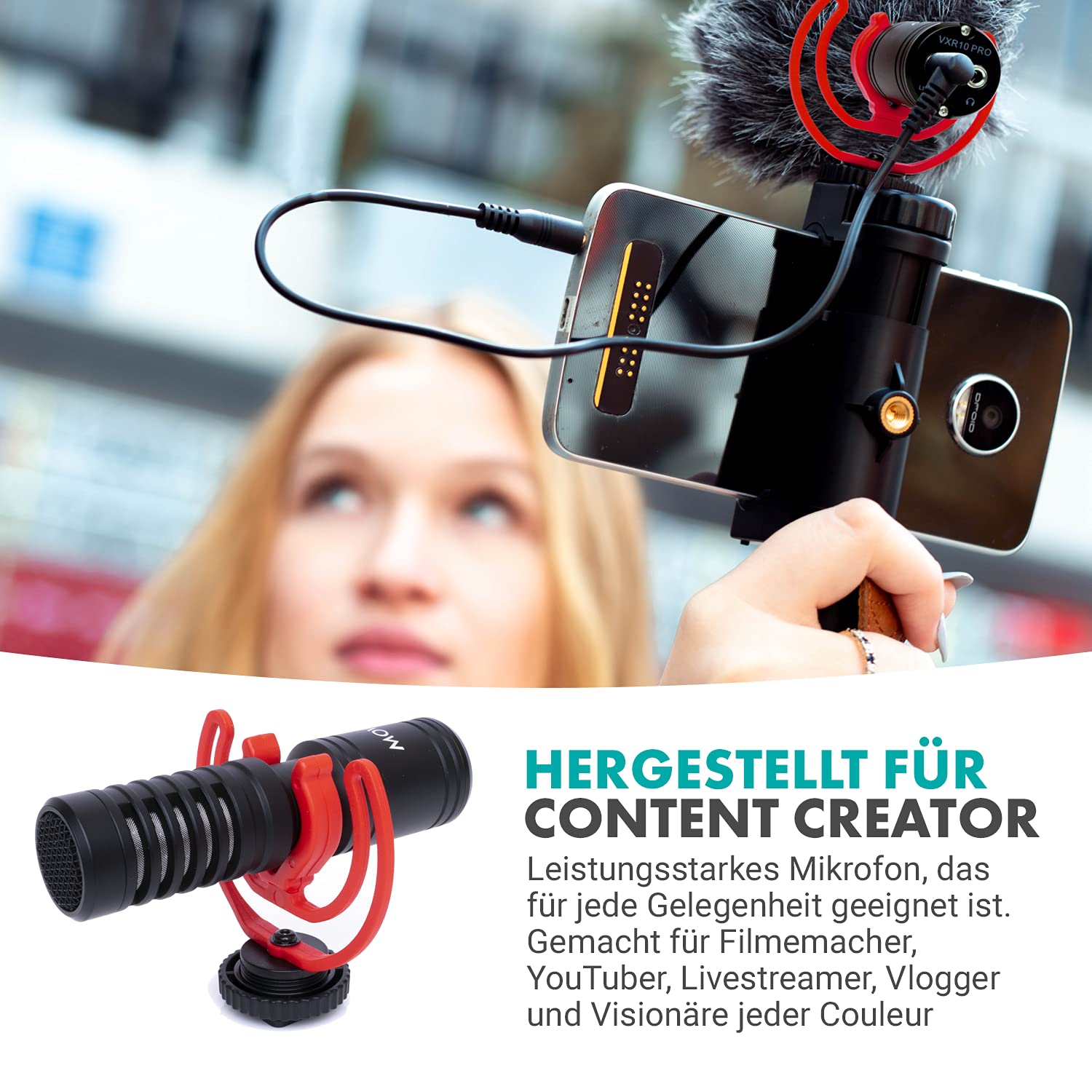 Movo VXR10-PRO Externes Videomikrofon für Kamera mit Rycote Lyre Stoßdämpfer - Kompaktes Richtrohrmikrofon und Zubehör, kompatibel mit Smartphones und DSLR-Kameras - batterieloses DSLR-Mikrofon