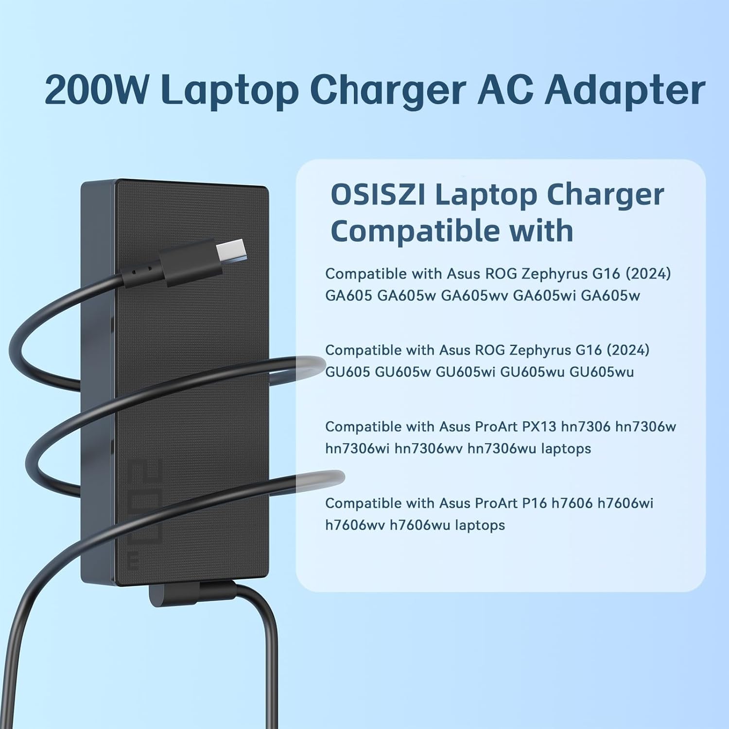 200W 20V 10A Power Adapter adp-200jb d Compatible with ASUS ProArt P16 PX13(Replace P16) PZ13 H7606 HN7306 2-in-1 AI 13.3" Zephyrus/TUF G16 G14 A14 A16 GA605 GU605 RTX4070 Laptop Charger