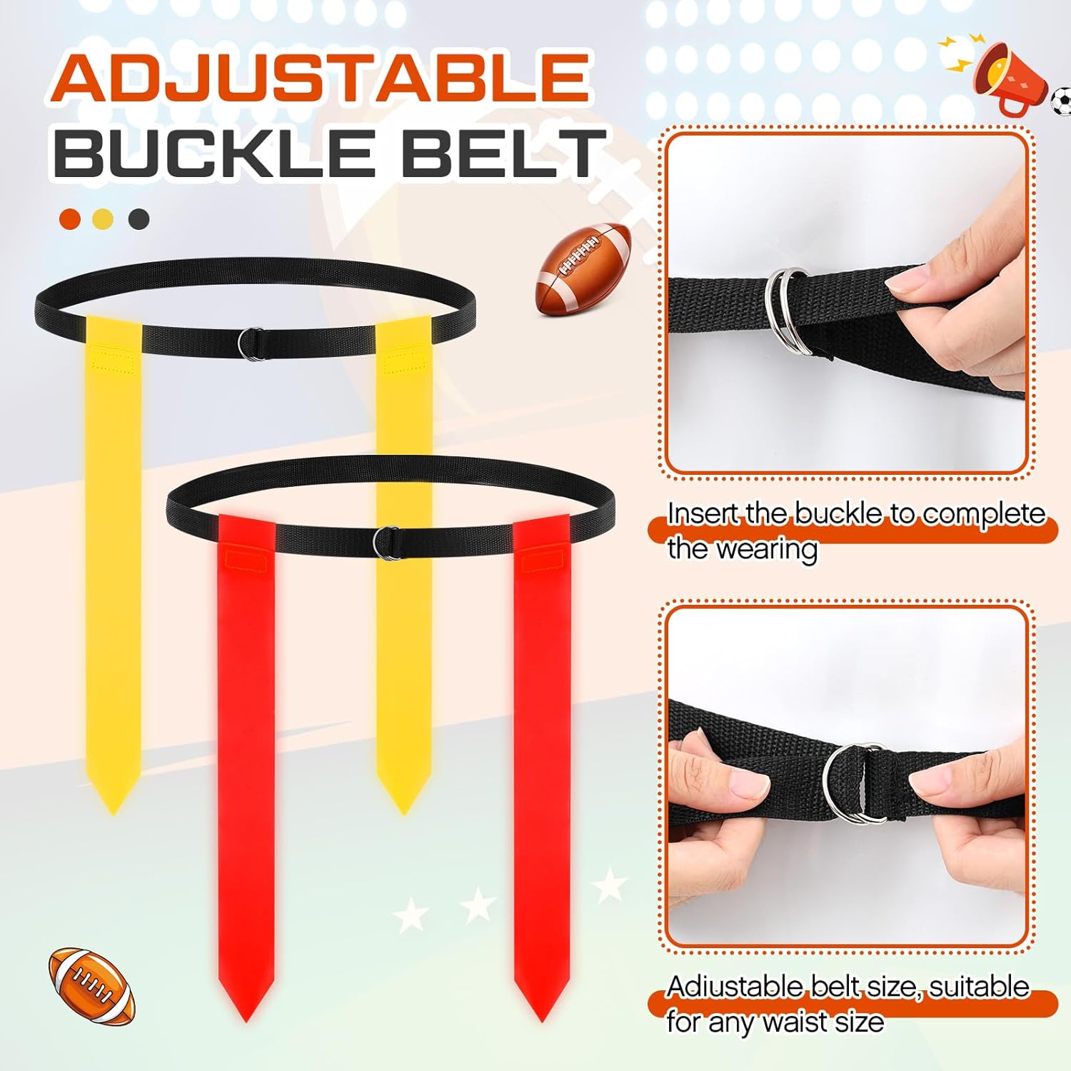 6 Set LED Flag Football Belts Set Glow in The Dark Light up Adjustable Capture Flag Outdoor Beach Games Football Party