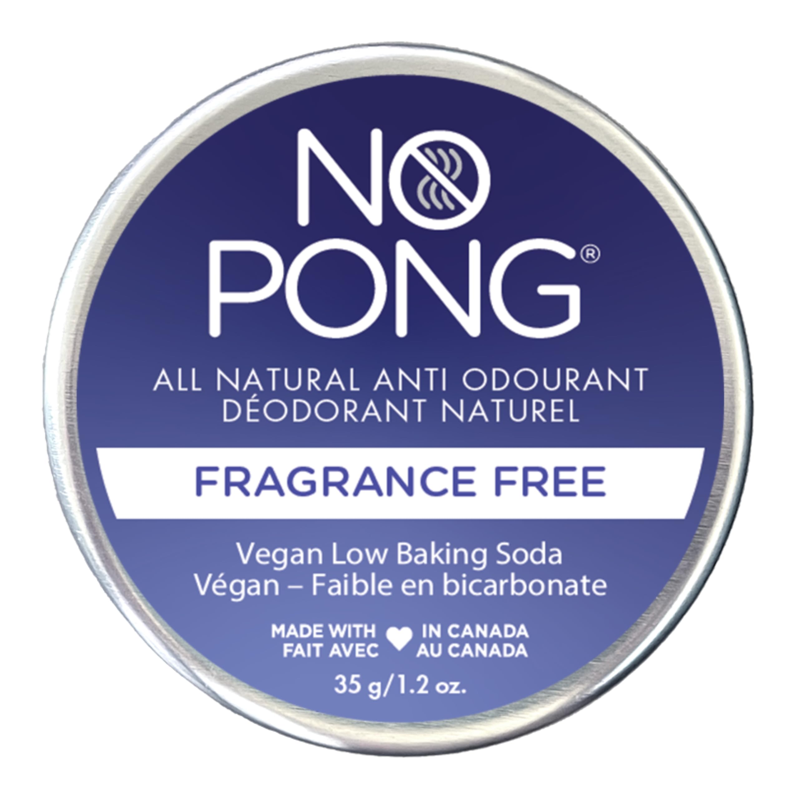No Pong Fragrance Free Vegan All-Natural Deodorant, Cream Anti-Odourant, Paraben-Free, Aluminum-Free, Plastic-Free, For Men and Women
