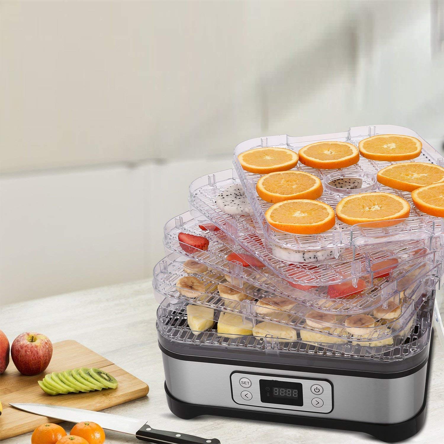 Nictemaw Essiccatore frutta e verdura,Display LCD,Timer di 72 ore,8 pallet,Disidratatore per Alimenti,Essiccatore Alimentare,Temperatura regolabile(35 ° C-70 ° C), 400 W