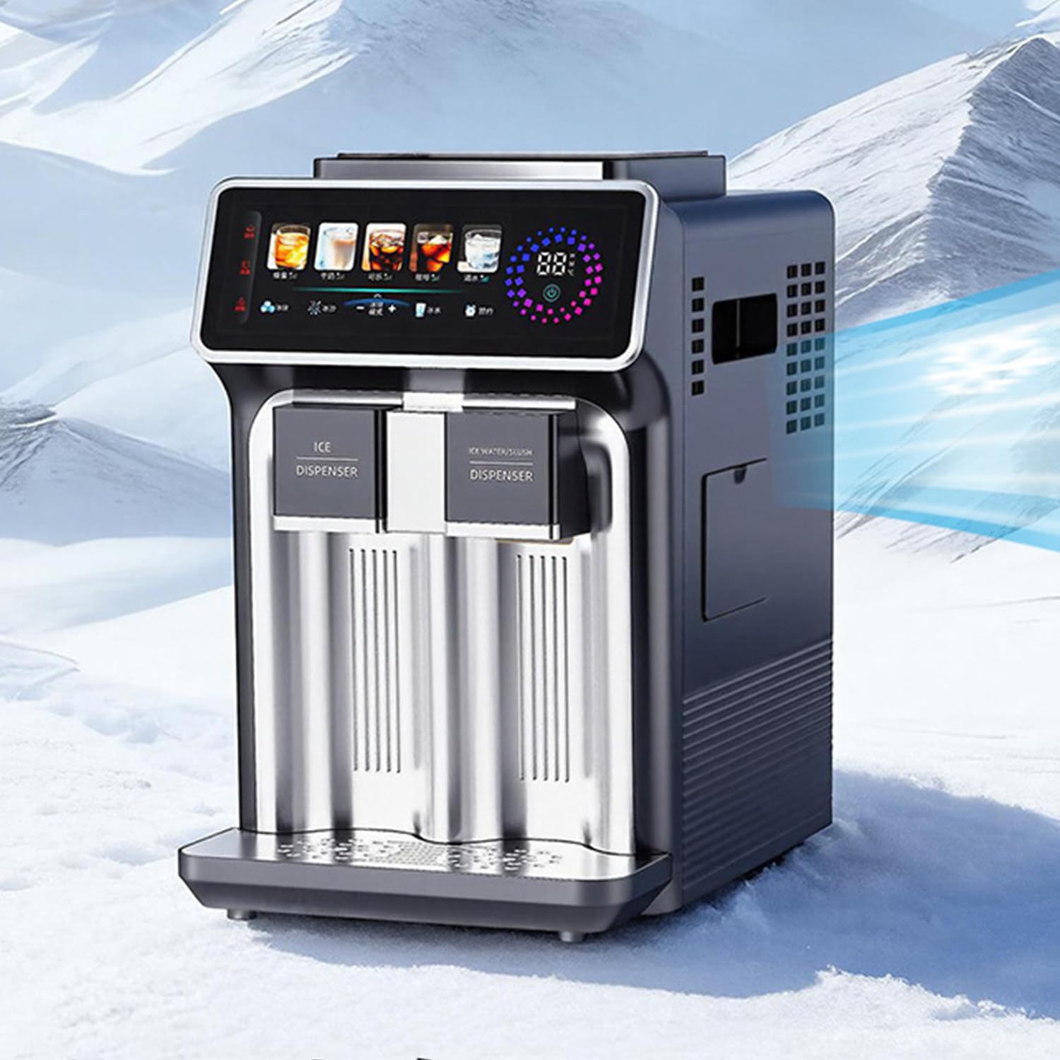 Maszyna do lodu Nugget Ice Maker Countertop | Timer 12H, Samozasysający Wlot, Pojemnik 1kg i 15kg/Dzień, 3-w-1 Lód/Granita/Woda, do Kuchni i Kawiarni, Codzienne Użycie