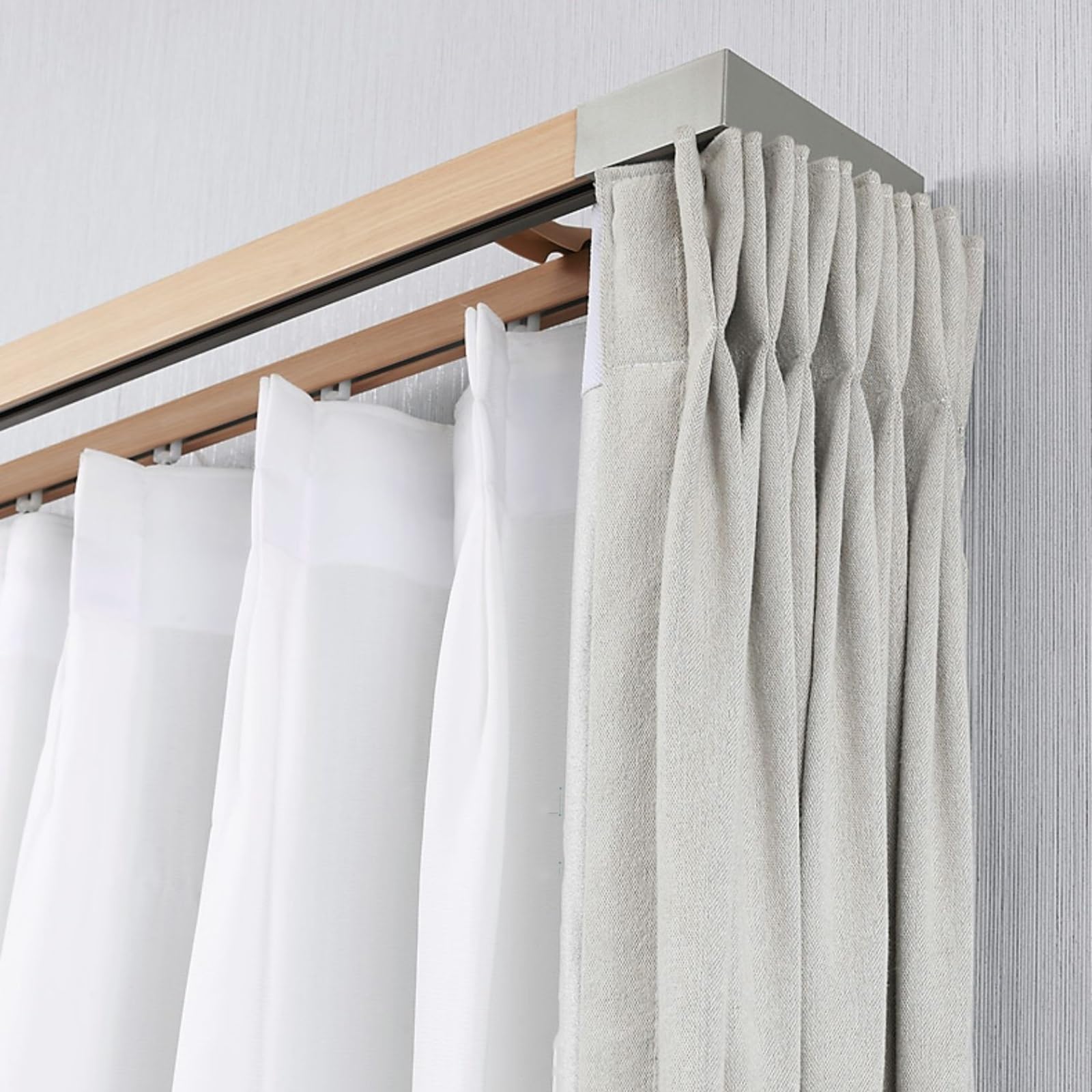 Rail mural silencieux en alliage d'aluminium imitation bois 3 m Système coulissant droit pour tringle à rideaux simple/double Idéal pour décoration d'intérieur