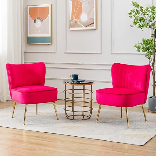 Miniatura 14 de CIMOTA Juego de 2 sillas decorativas de terciopelo, modernas, sin brazos, con respaldo alado, sofá individual, silla de esquina cómoda con patas