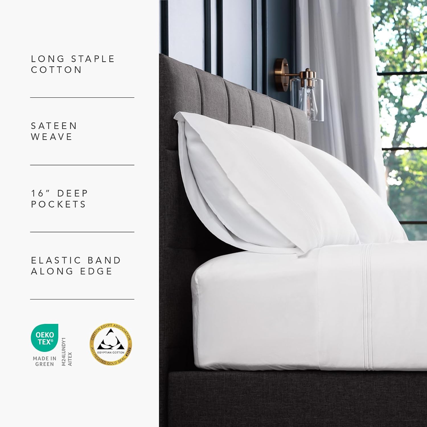 Fishers Finery 100% Egyptian Cotton Sheet Set, 4 Piece 400 Thread Count - Luxurious, Soft and Fade-Resistant Long-Staple Cotton - Fitted and Flat Sheets, 2 Pillowcases (Gray, K, 4Pack)