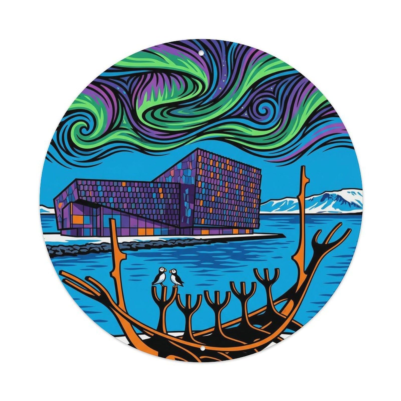 Vintage Travel Reykjavik Iceland Linocut Metal Tin Sign