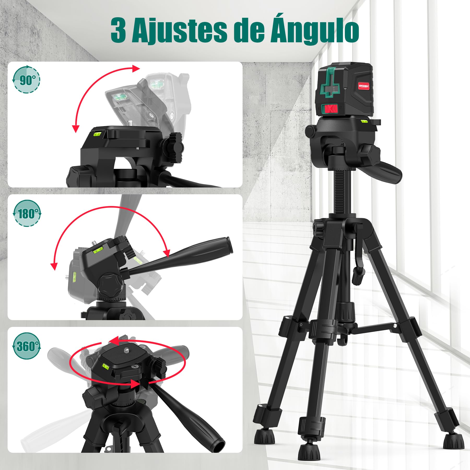 HYCHIKA Nivel Laser Autonivelante con Tripode, Verde Horizontal y Vertical Nivel Láser, Láser de Línea con Bolsa de Transporte y 2 Baterías AA, para Decoración del Hogar, Bricolaje