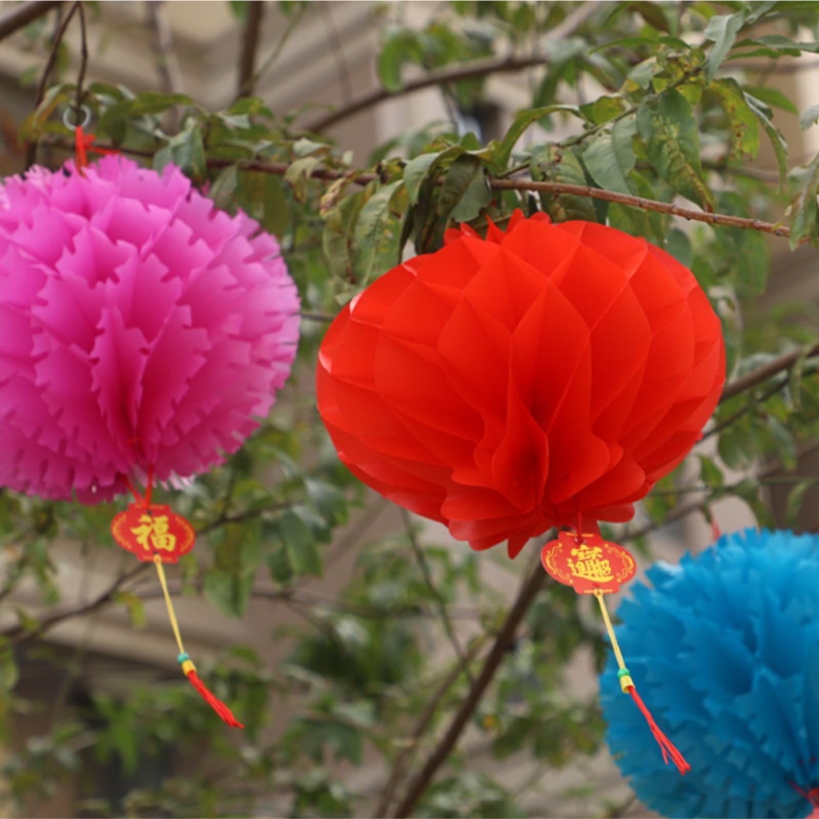 Papierowe Lampiony Zestaw 5 Kolorowych Papierowych Lampionów W Kształcie Kulek O Strukturze Plastra Miodu, Dekoracja Na Imprezę Dekoracje Imprezę(26cm)