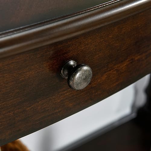 Miniatura 7 de MODERION Mesa consola de madera maciza con cajón, mesa de entrada semicírculo con estante de almacenamiento, media luna tradicional elegante mesa de