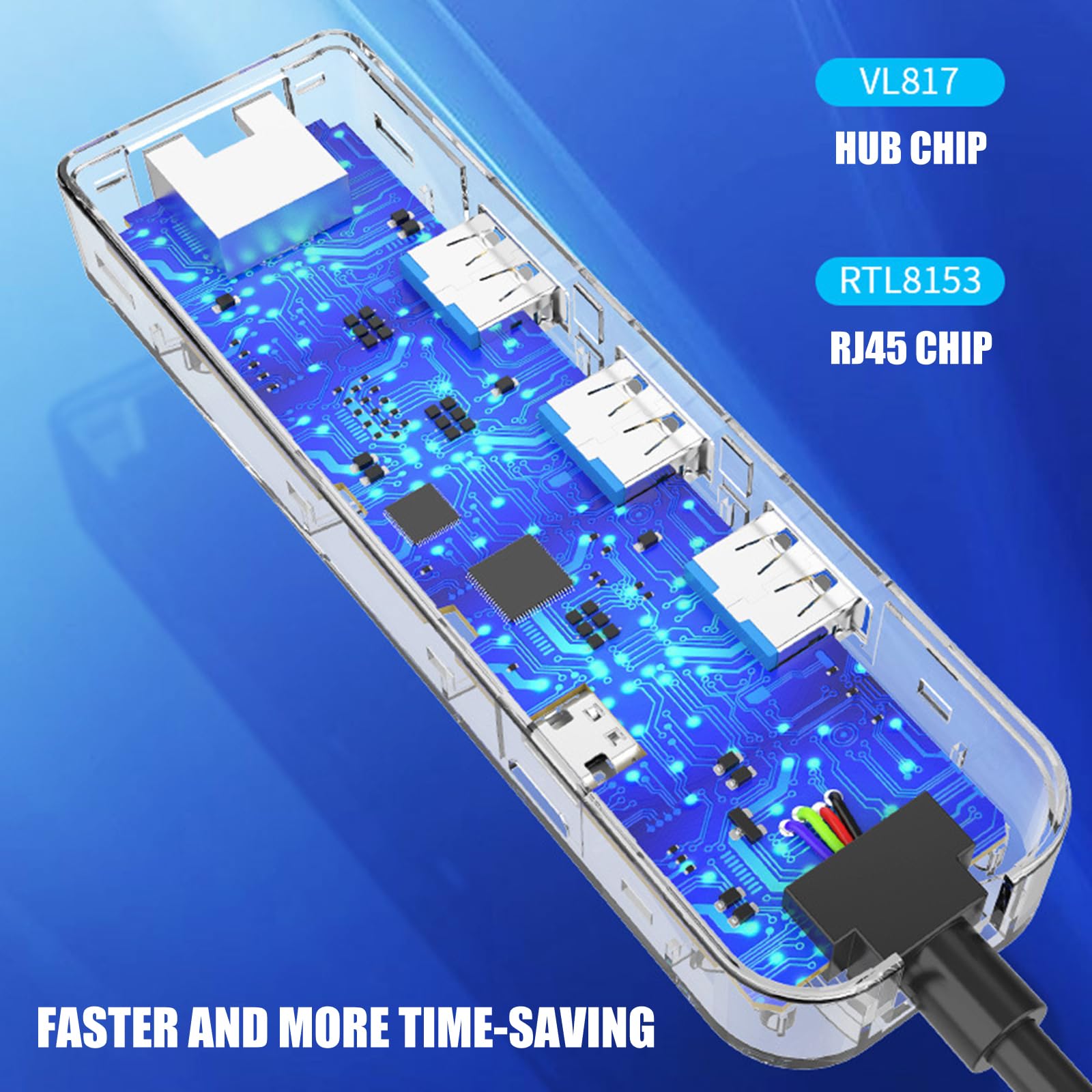 Adaptador divisor USB C USB 3.0 de 4 puertos con Ethernet RJ45 Gigabit y 3 puertos USB 3.0 para conexión confiable, centro USB C con Ethernet