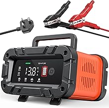 10Amp Car Battery Charger, 12V/24V Automatic Smart Battery Charger/Maintainer with Temperature Compensation, Car Battery Repair and Desulfator for Car, Motorcycle, SUV, Lithium Batteries & AGM