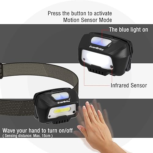 Miniatura 7 de EverBrite Linterna frontal recargable, linterna LED brillante con sensor de movimiento con 6 modos, faro ajustable para adultos con luz blanca y