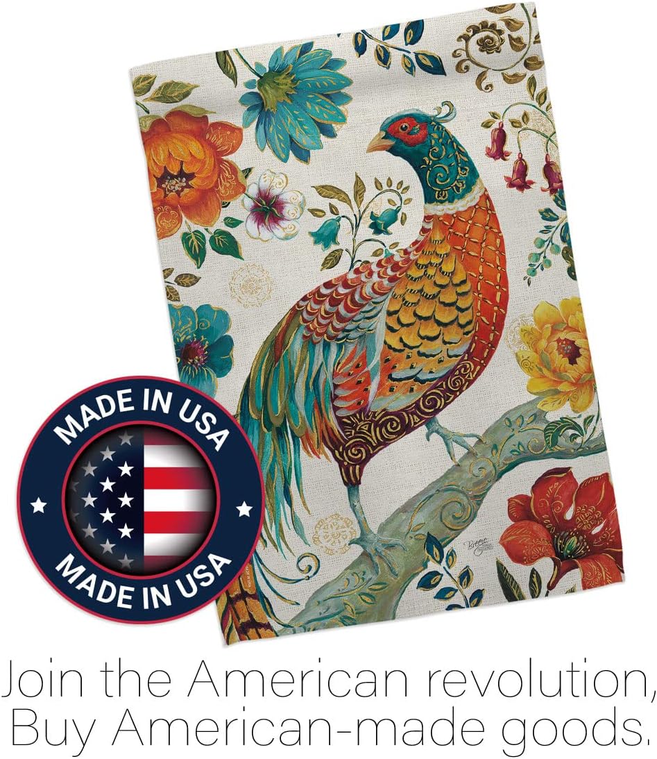 Breeze Decor G155056-BO Suzani Peacock Friends Birds Decorative Vertical, Garden Flag 13"x 18.5", Multi-Color