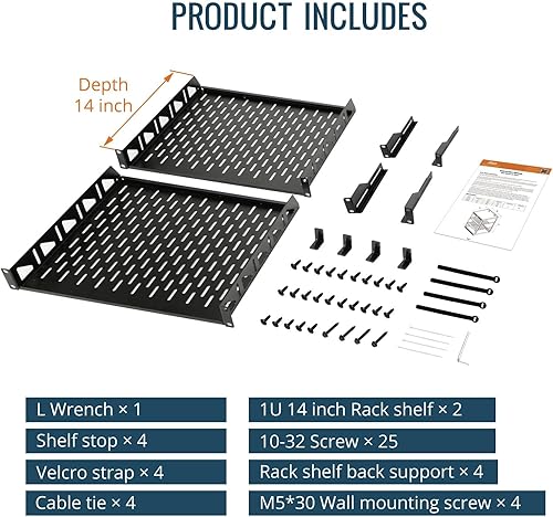Miniatura 6 de Tecmojo Rack de red de marco abierto de 12U para equipo de TI y AV, rack AV de pie o montado en la pared, con 2 estantes de rack 1U y hardware de