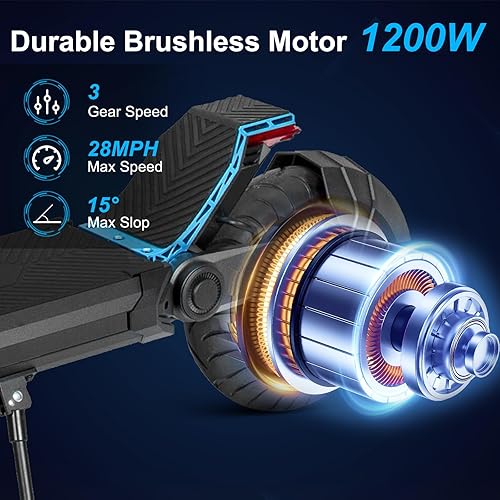 Miniatura 2 de Patinete eléctrico para adultos, velocidad máxima de 28 MPH, motor de 1200 W, neumáticos todoterreno de 10.5 pulgadas con amortiguador de resorte