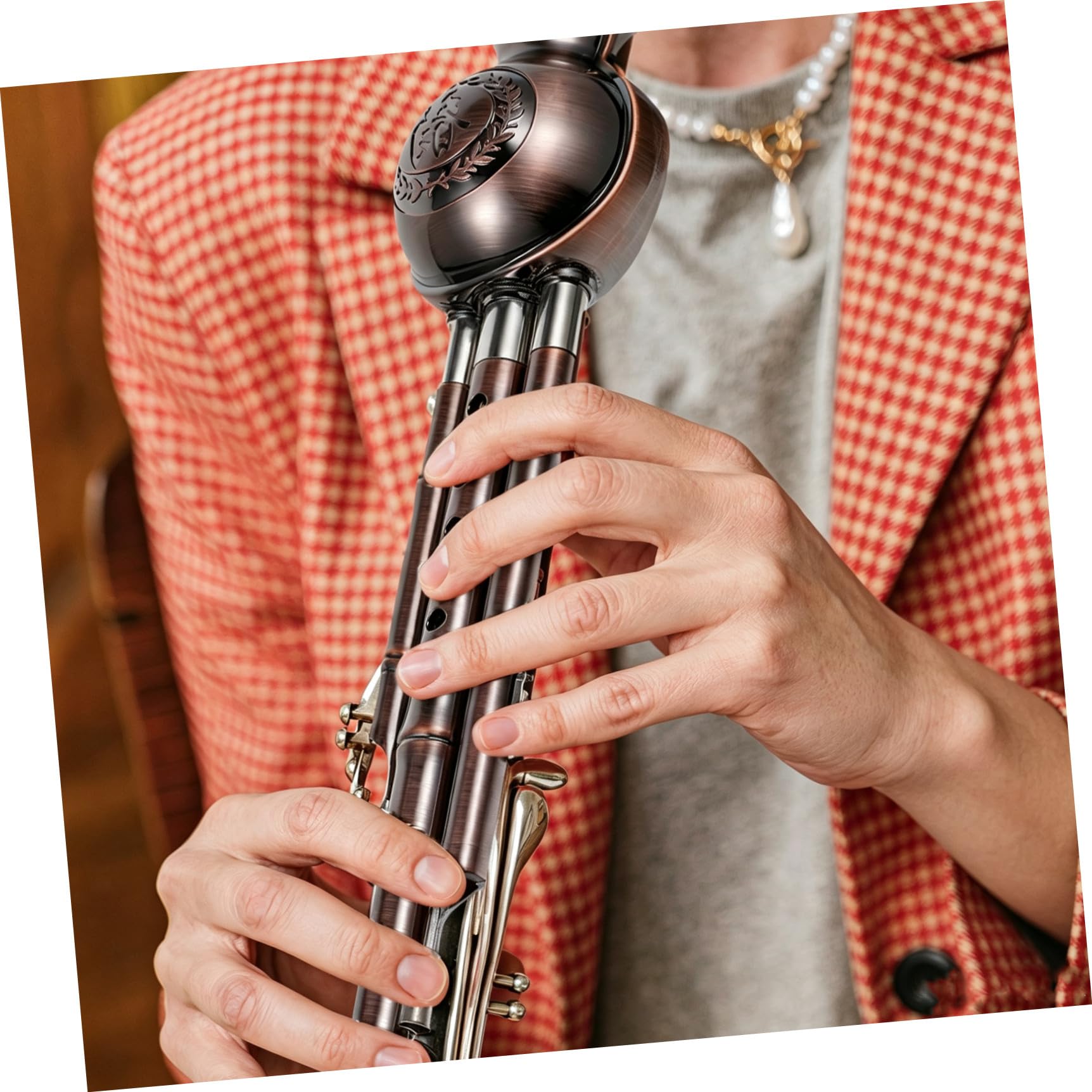 Strumento Musicale Cinese Hulusi in PP di Flauto Cucurbitacea con Placcatura Retrò e Motivo Classico per Principianti e Appassionati di Musica Etnica